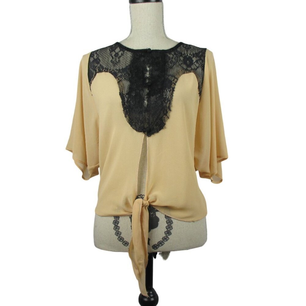 Gimmicks By BKE Blouse Top Black Lace Insert Flowy Soft Girl Coquette Size S